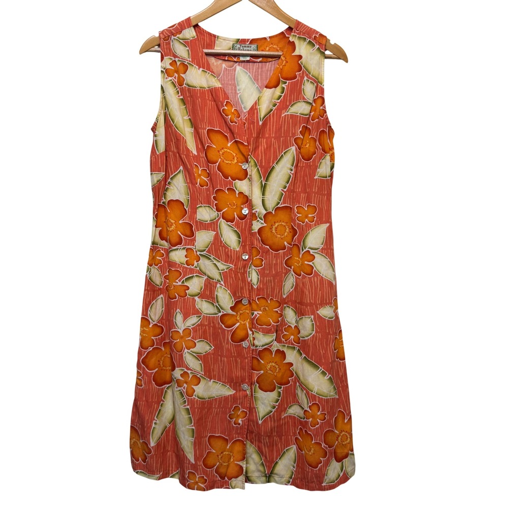 Tommy Bahama Womens Shift Dress 8 Orange Floral Linen Tencel Tropical Resortwear